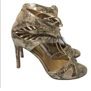 Dolce Vita Metallic Gold Snake-Print Lace-Up High Heels. Size 8.5.